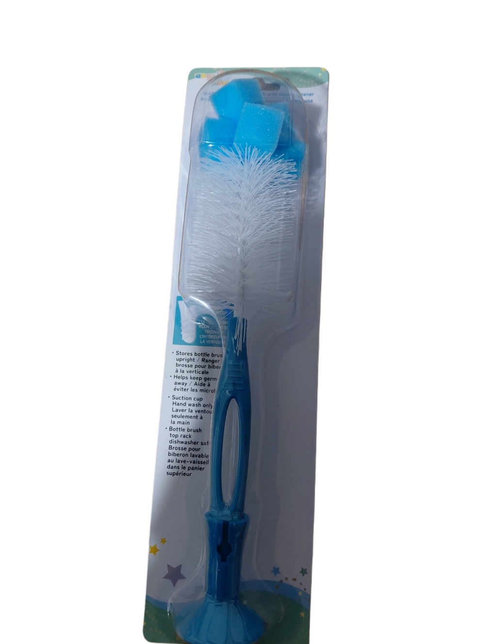 Blue Baby Bottle Brush with Suction Base - Gentle Cleaning for Kids